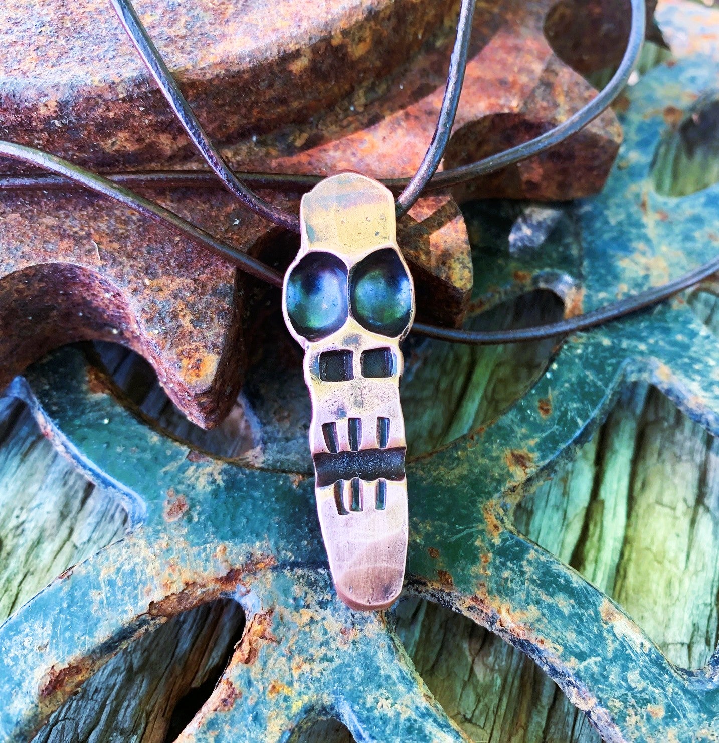 Gutterborn Totem | Hand-Forged Copper Skull Pendant with Adjustable Leather Cord