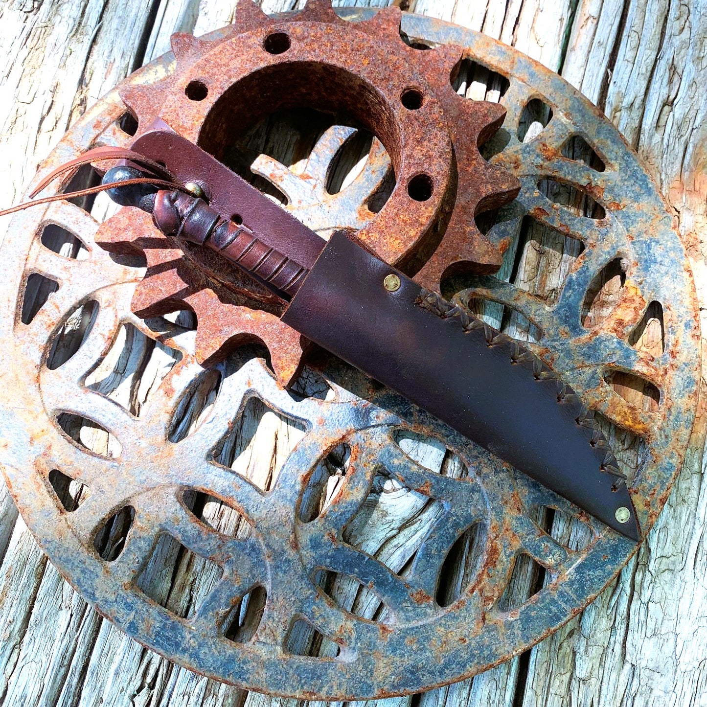 Duskwither | Hand-Forged Knife from Reclaimed Steel with Leather Sheath – 8.5" Blade for Ritual, Cosplay, or Survival