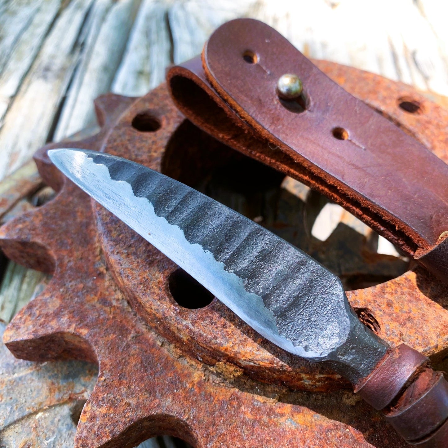 Duskwither | Hand-Forged Knife from Reclaimed Steel with Leather Sheath – 8.5" Blade for Ritual, Cosplay, or Survival