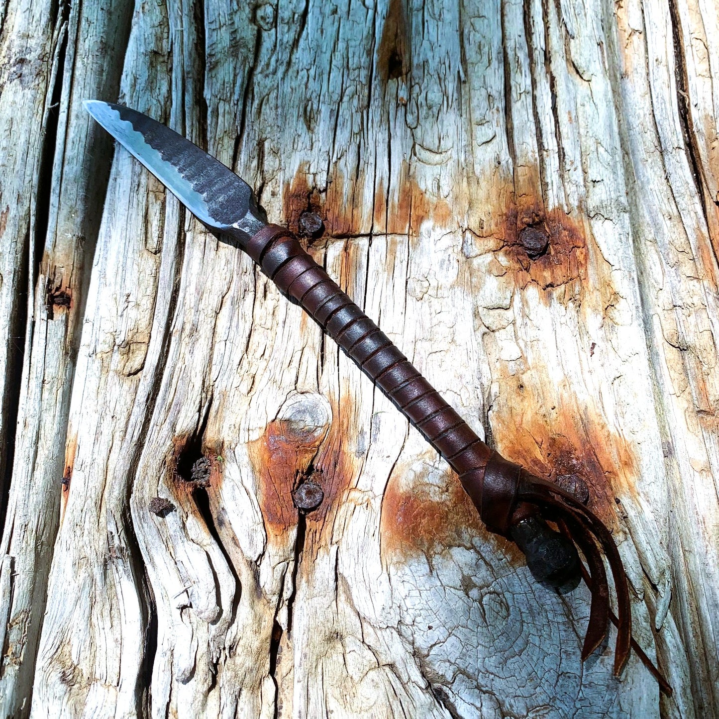 Duskwither | Hand-Forged Knife from Reclaimed Steel with Leather Sheath – 8.5" Blade for Ritual, Cosplay, or Survival