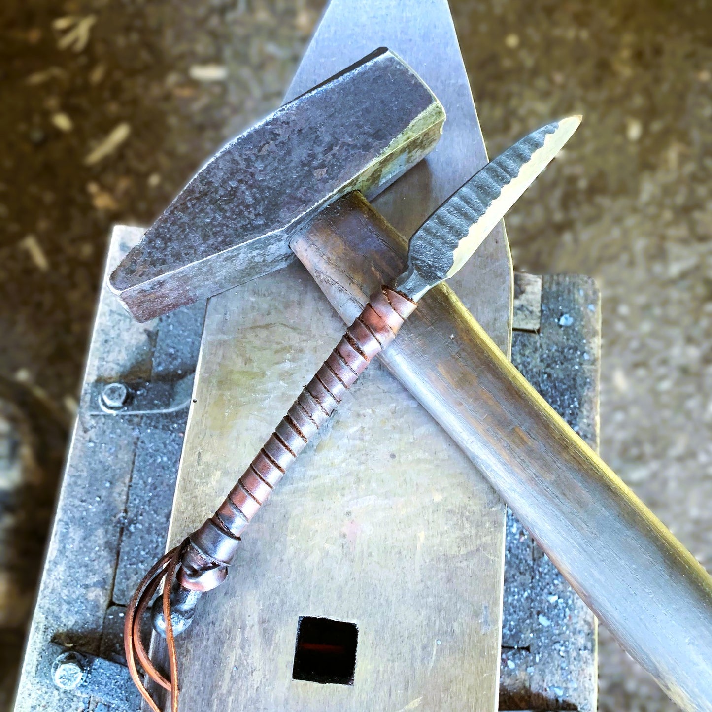 Duskwither | Hand-Forged Knife from Reclaimed Steel with Leather Sheath – 8.5" Blade for Ritual, Cosplay, or Survival