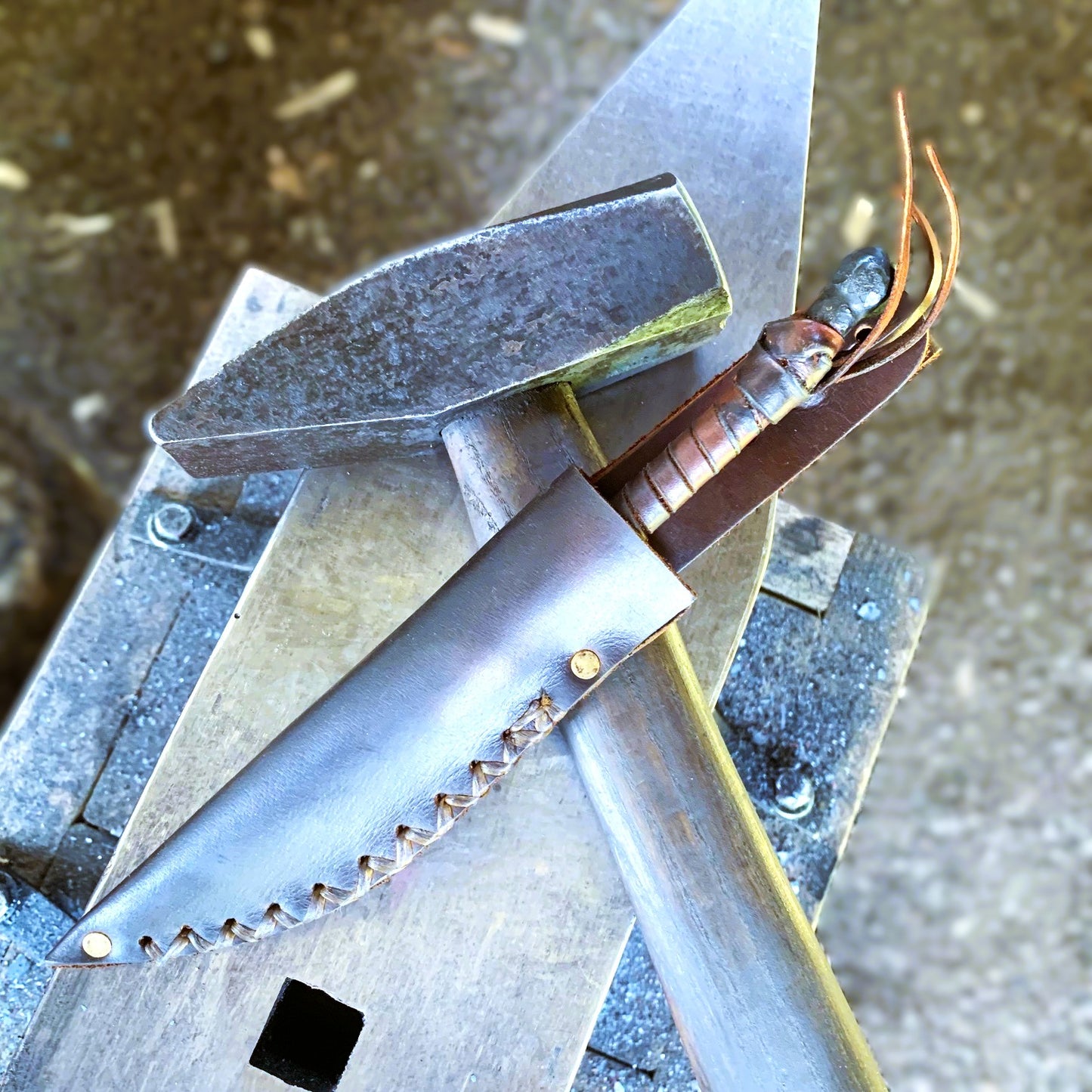 Duskwither | Hand-Forged Knife from Reclaimed Steel with Leather Sheath – 8.5" Blade for Ritual, Cosplay, or Survival