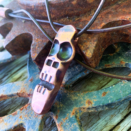 Gutterborn Totem | Hand-Forged Copper Skull Pendant with Adjustable Leather Cord