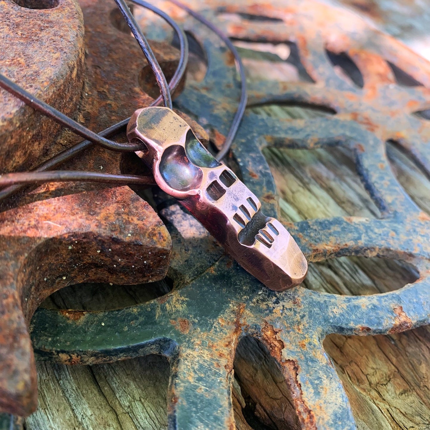 Gutterborn Totem | Hand-Forged Copper Skull Pendant with Adjustable Leather Cord