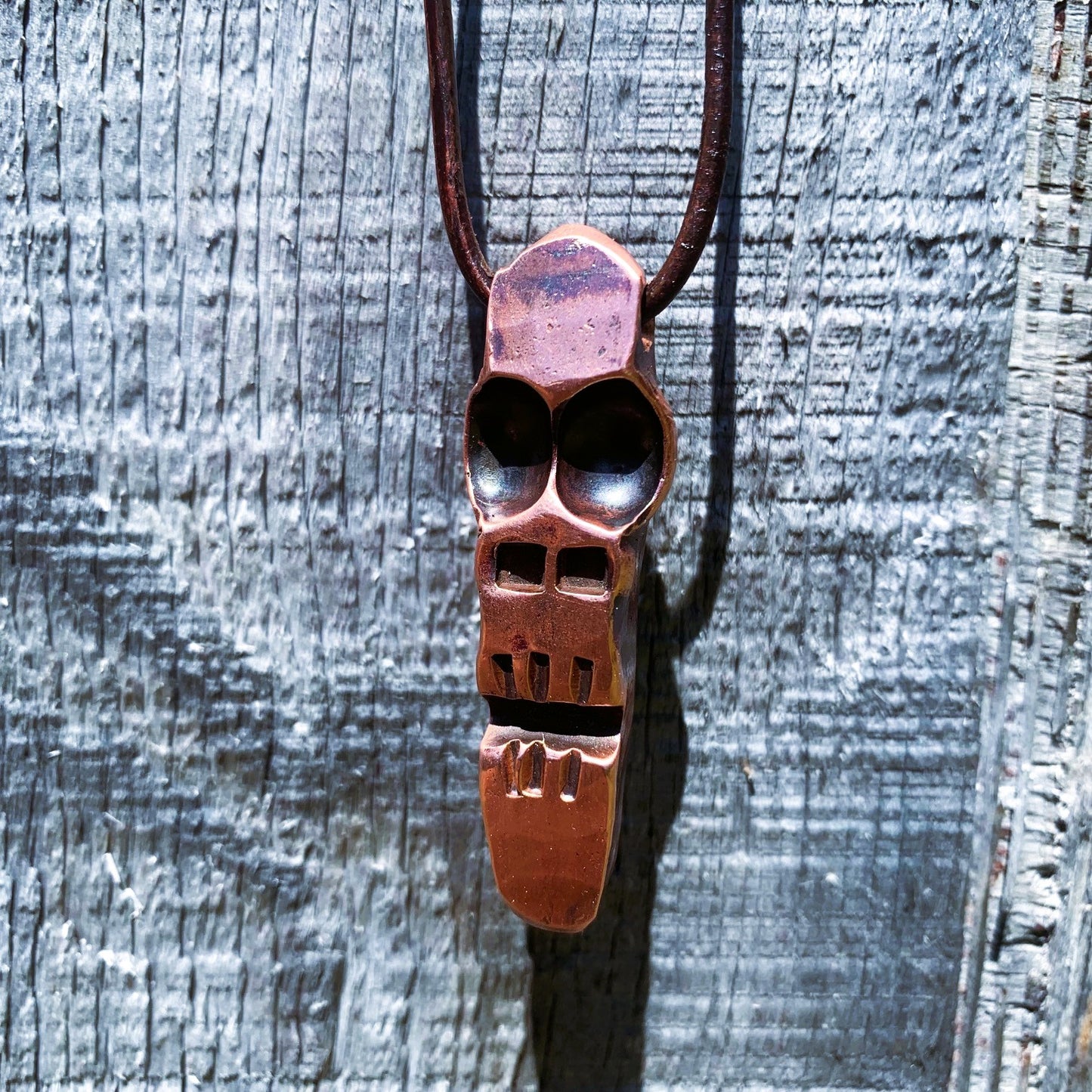Gutterborn Totem | Hand-Forged Copper Skull Pendant with Adjustable Leather Cord