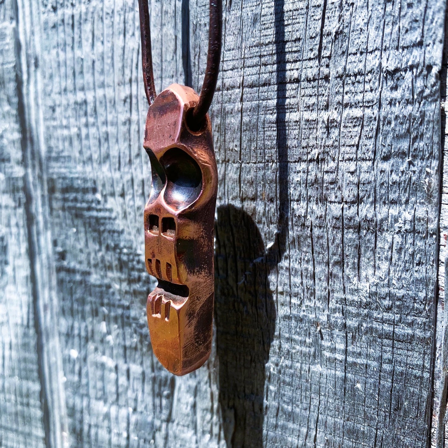 Gutterborn Totem | Hand-Forged Copper Skull Pendant with Adjustable Leather Cord