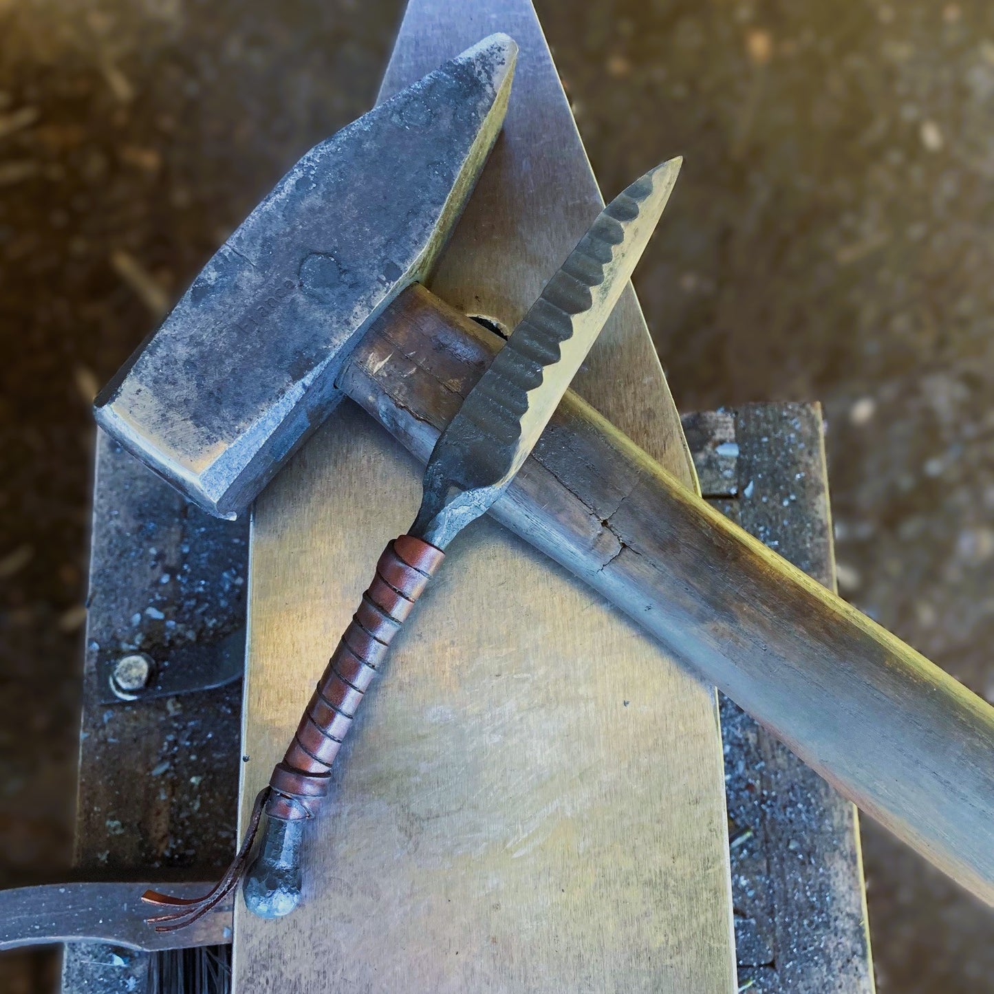 Hearthfang | Hand-Forged Ritual Knife with Wharncliffe Blade and Leather Sheath