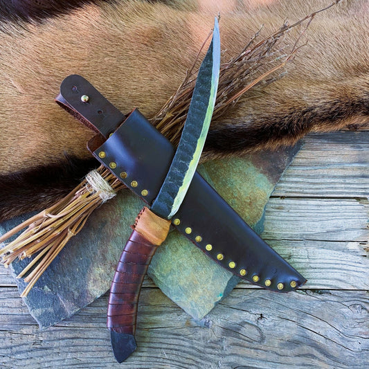 Aerendrim | Hand-Forged Elvish Fantasy Blade – 12.5" Reclaimed Steel Knife with Leather Sheath
